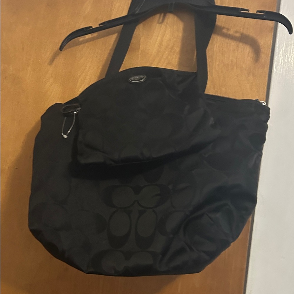 Coach Black Signature Nylon Tote with Front Pocket